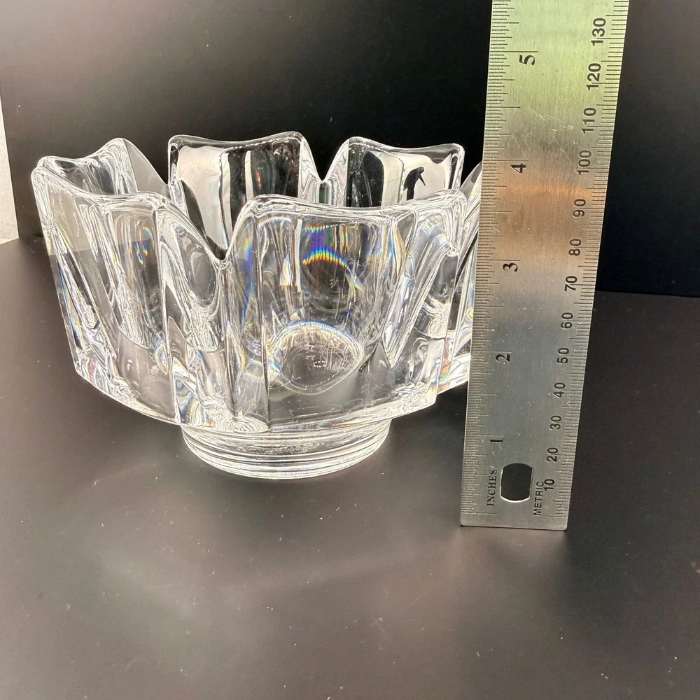 Orrefors Corona Crystal Bowl Lars Hellsten Swedish‎ Art Glass Signed 5.5